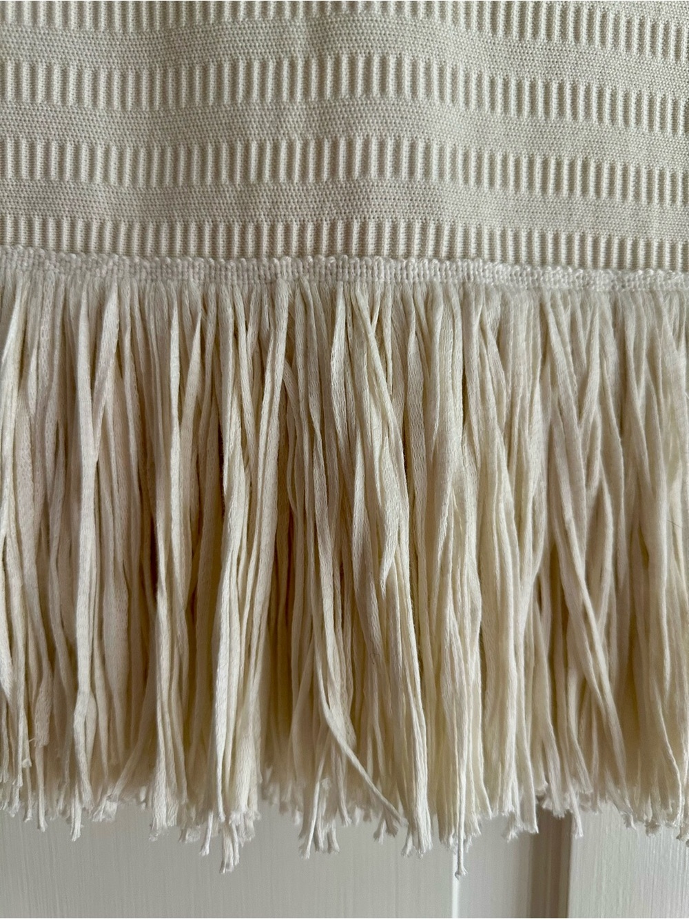 NWT - Cream Fringe Hem Ribbed Knit Mini Skirt - Picture 2 of 4